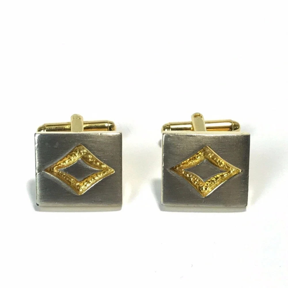 Vintage Gold Tone Matte Chrome Silver Two Tone Cufflinks Men's Cuff Links Rare